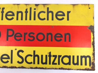 Luftschutz Emailleschild " Öffentlicher Sammel Schutzraum 100 Personen" Maße 39 x 80cm, ungereinigtes Stück