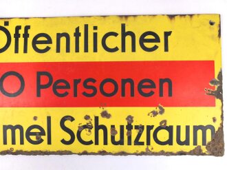 Luftschutz Emailleschild " Öffentlicher Sammel Schutzraum 100 Personen" Maße 39 x 80cm, ungereinigtes Stück