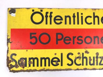 Luftschutz Emailleschild " Öffentlicher Sammel Schutzraum 100 Personen" Maße 39 x 80cm, ungereinigtes Stück