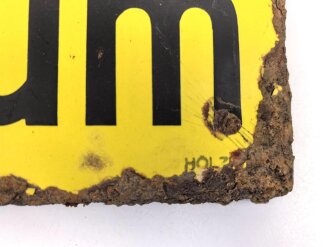 Luftschutz Emailleschild " Öffentlicher Sammel Schutzraum 100 Personen" Maße 39 x 80cm, ungereinigtes Stück