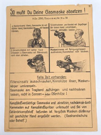Gasschutz Wehrmacht, Wandanschlag 7 " So mußt du deine Gasmaske absetzen"  Maße 30 x 42cm