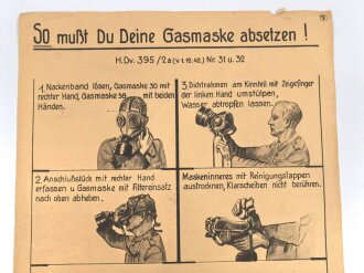 Gasschutz Wehrmacht, Wandanschlag 7 " So mußt du deine Gasmaske absetzen"  Maße 30 x 42cm