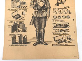 Gasschutz Wehrmacht, Wandanschlag 1 " Diese Gasschutzmittel mußt du immer bei dir haben, sie müssen stets in Ordnung sein !"  Maße 30 x 42cm