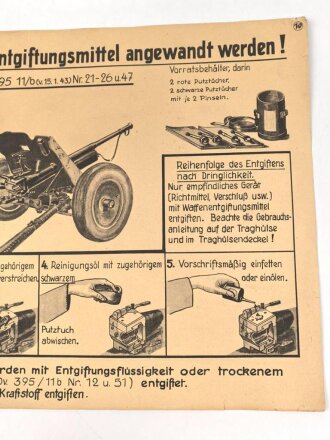 Gasschutz Wehrmacht, Wandanschlag 10 " So muß der Satz Waffenentgiftungsmittel angewandt werden !"  Maße 30 x 42cm