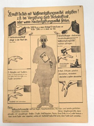 Gasschutz Wehrmacht, Wandanschlag 4 "So mußt du dich mit Waffenentgiftungsmittel entgiften !"  Maße 30 x 42cm