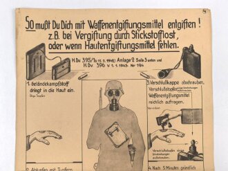 Gasschutz Wehrmacht, Wandanschlag 4 "So mußt du dich mit Waffenentgiftungsmittel entgiften !"  Maße 30 x 42cm