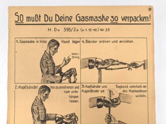 Gasschutz Wehrmacht, Wandanschlag 8 "So mußt du deine Gasmaske 30 verpacken !"  Maße 30 x 42cm