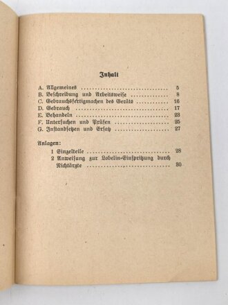 H.Dv.395/7 " Gasabwehrdienst aller Waffen" Heft 7, Das Heeres Sauerstoffschutzgerät, vom 1.8.39. Neuzeitlicher Druck