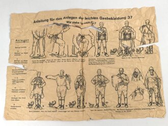 Faltblatt DIN A4 " Anleitung für das Anlegen der leichten Gasbekleidung 37" von 1.4.1942.