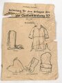 Faltblatt DIN A4 " Anleitung für das Anlegen der leichten Gasbekleidung 37" von 1.4.1942.