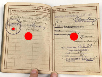 Wehrpaß Heer, eingestellt am 3.Oktober 1941 bei 1. Komp. Kraftfahr Ersatz Abteilung 5 Villingen.