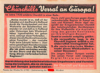 Parole der Woche Nr. 5, "Churchills Verrat an Europa!", Zentralverlag der NSDAP, 7,5 x 10 cm, 1942