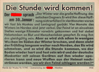 Parole der Woche Nr. 9, "Die Stunde wird...