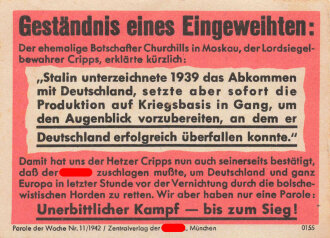 Parole der Woche Nr. 11, "Geständnis eines Eingeweihten", Zentralverlag der NSDAP, 7,5 x 10 cm, 1942