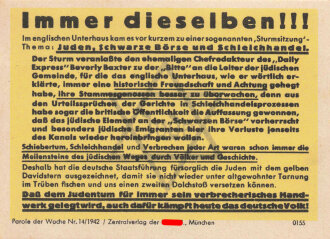 Parole der Woche Nr. 14, "Immer dieselben!!!", Zentralverlag der NSDAP, 7,5 x 10 cm, 1942