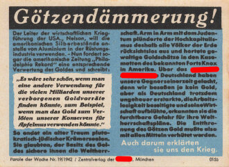 Parole der Woche Nr. 19, "Götzendämmerung!", Zentralverlag der NSDAP, 7,5 x 10 cm, 1942