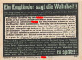 Parole der Woche Nr. 20, "Ein Engländer sagt die Wahrheit!", Zentralverlag der NSDAP, 7,5 x 10 cm, 1942