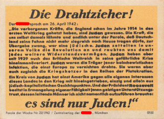 Parole der Woche Nr. 22, "Die Drahtzieher!", Zentralverlag der NSDAP, 7,5 x 10 cm, 1942