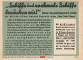Parole der Woche Nr. 29, "Schiffe und nochmals Schiffe brauchen wir!", Zentralverlag der NSDAP, 7,5 x 10 cm, 1942