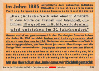 Parole der Woche Nr. 33, "Im Jahre 1885", Zentralverlag der NSDAP, 7,5 x 10 cm, 1942