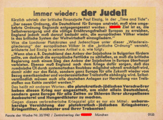Parole der Woche Nr. 35, "Immer wieder: der Jude!!", Zentralverlag der NSDAP, 7,5 x 10 cm, 1942