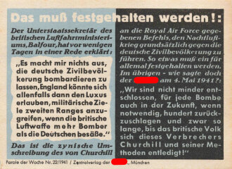 Parole der Woche Nr. 22, "Das muß festgehalten werden!", Zentralverlag der NSDAP, 7,5 x 10 cm, 1941