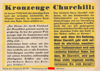 Parole der Woche Nr. 29, "Kronzeuge Churchill", Zentralverlag der NSDAP, 7,5 x 10 cm, 1941