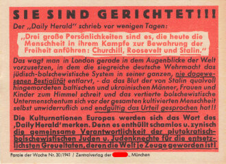 Parole der Woche Nr. 30, "Sie sind gerichtet!!!", Zentralverlag der NSDAP, 7,5 x 10 cm, 1941