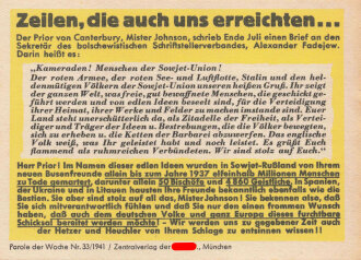 Parole der Woche Nr. 33, "Zeilen, die auch uns erreichten...", Zentralverlag der NSDAP, 7,5 x 10 cm, 1941