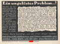 Parole der Woche Nr. 35, "Ein ungelöstes Problem...!", Zentralverlag der NSDAP, 7,5 x 10 cm, 1941