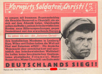 Parole der Woche Nr. 38, "Vorwärts Soldaten Christi!", Zentralverlag der NSDAP, 7,5 x 10 cm, 1941