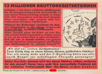 Parole der Woche Nr. 39, "13 Millionen Bruttoregistertonnen", Zentralverlag der NSDAP, 7,5 x 10 cm, 1941