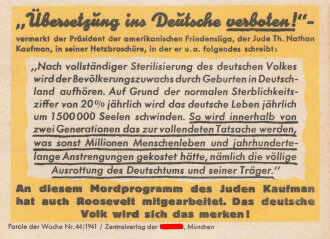 Parole der Woche Nr. 44, "Übersetzung ins Deutsche verboten", Zentralverlag der NSDAP, 7,5 x 10 cm, 1941
