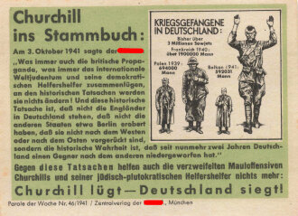 Parole der Woche Nr. 46, "Churchill ins Stammbuch", Zentralverlag der NSDAP, 7,5 x 10 cm, 1941