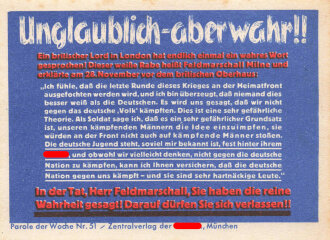 Parole der Woche Nr. 51, "Unglaublich - aber wahr!!", Zentralverlag der NSDAP, 7,5 x 10 cm, 1941