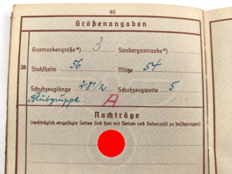 Wehrpaß Heer, eingestellt am 14. Oktober 1942 bei 1. Reserve MG Btl. 14