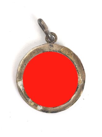 N.S. Sympathieabzeichen, silberner Anhänger mit auf der Spitze stehendem Hakenkreuz, Rückseitig Klebstoffreste, Durchmesser 14mm