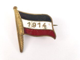 Zivilnadel in Form einer kaiserlichen Flagge " 1914", Breite 18mm, Rundum mit Klebstoff verschmiert