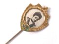 Sympatisantenabzeichen der Sozialdemokratischen Partei Deutschlands SPD.  Rosa Luxemburg, Höhe 21mm, Rückseitig Klebstoffreste