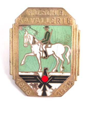 III.Reich, Emailliertes Abzeichen einer Kavallerievereinigung 1888-1938.  Beschädigtes Stück