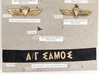 Griechenland, Sammlung Abzeichen Springerabzeichen Marine, auf Karton getackert