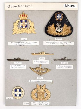 Griechenland, Sammlung Abzeichen Marine, auf Karton...