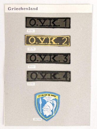 Griechenland, Sammlung Ärmelabzeichen, auf Karton...