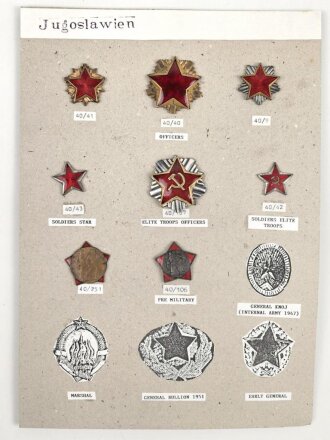 Jugoslawien, Sammlung Abzeichen, auf Karton geklebt