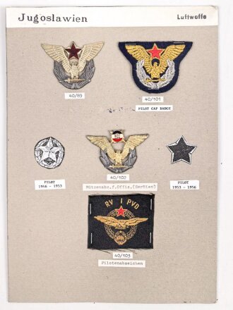 Jugoslawien, Sammlung Abzeichen Luftwaffe, auf Karton...