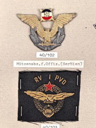 Jugoslawien, Sammlung Abzeichen Luftwaffe, auf Karton geklebt