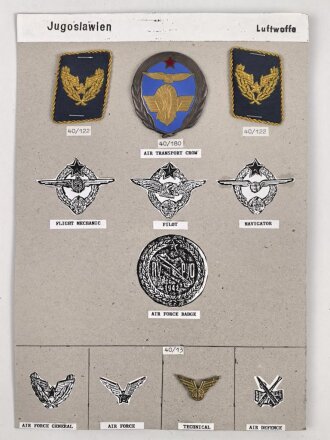 Jugoslawien, Sammlung Abzeichen Luftwaffe, auf Karton...