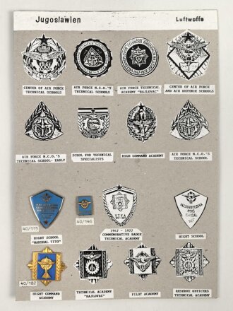 Jugoslawien, Sammlung Abzeichen Luftwaffe, auf Karton...