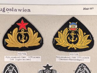 Jugoslawien, Sammlung Abzeichen Marine, auf Karton geklebt