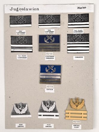 Jugoslawien, Sammlung Abzeichen Marine, auf Karton geklebt